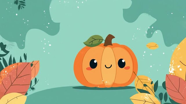 Halloween pumpkin with autumn leaves vector illustration