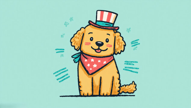 golden retriever dog wearing hat and bandana clip art preview