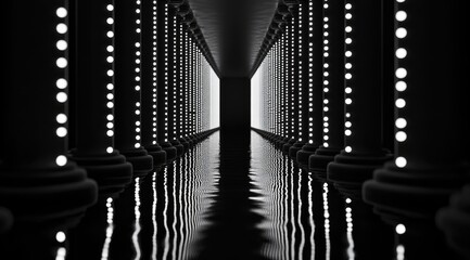Dark colonnade, lit by glowing dots