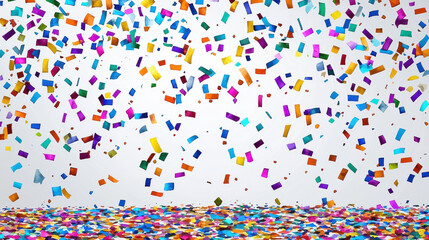 Colorful confetti falling against light background creates festive atmosphere, perfect for celebrations and events