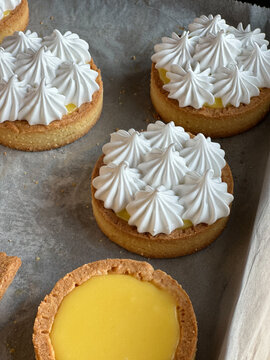 preparation of classic French tarte aux citrons