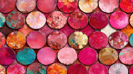 Colorful circular patterns with vibrant shades of pink, red, and orange create lively and artistic backdrop