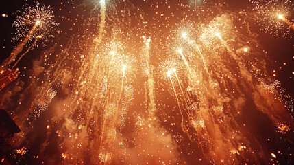 Stunning fireworks display illuminating night sky with vibrant colors and sparkling effects, creating festive atmosphere