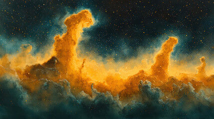 Stunning galaxy nebula pattern with vibrant orange and blue hues, showcasing cosmic scene filled with stars and ethereal clouds