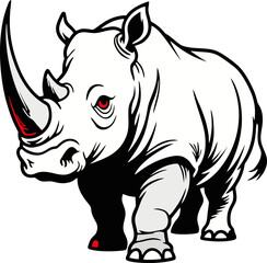 White Rhino Vector Illustration with Red Accents – Bold and Striking Animal Art