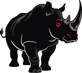 Black Rhino Vector Illustration with Red Eyes – Powerful and Intense Style