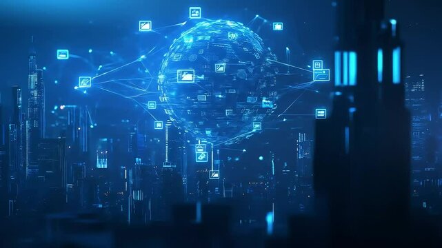 Global internet network concept with a blue digital earth and binary data connection