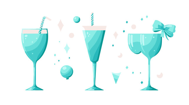 Colorful Cocktail Glasses with Unique Designs and Garnishes in a Festive Celebration Setting