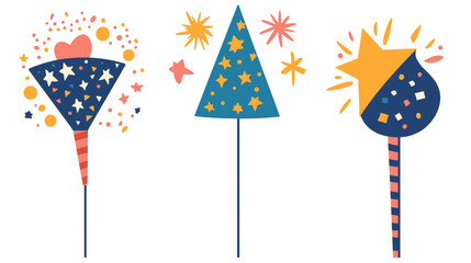 Obraz premium Colorful Festive Decoration Elements Including Star Shapes and Fireworks for Celebration Events