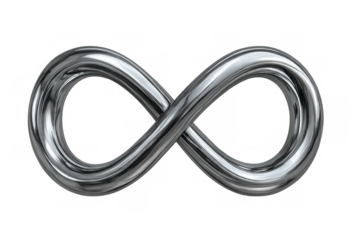 Glossy infinity sign rotating continuously, symbolizing endless potential against transparent backdrop