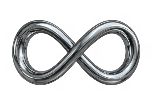 Glossy infinity sign rotating continuously, symbolizing endless potential against transparent backdrop