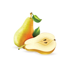 Pear fruit with slices isolated on white background