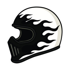 Retro White Motorcycle Helmet with Black Flames