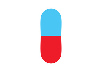 Simple and modern illustration of a capsule pill with blue and red colors on white background