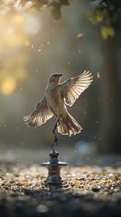 The image depicts a futuristic, curved-front building illuminated at night, with a dark sky in the background and city lights visible on the adjacent buildings.