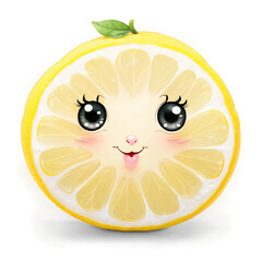 Adorable cartoon lemon with big eyes and a cute smile. A cheerful, bright illustration perfect for adding a touch of whimsy.