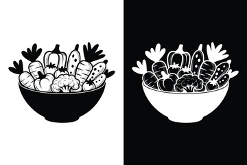 Healthy Food Bowl Silhouette Minimalist Veggie Vector Icon.