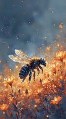 A monochromatic illustration depicting a serene landscape with trees, a winding path, and a distant valley with hills under a cloudy sky.