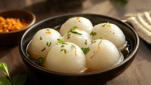 Closeup of Juicy Rasgulla Balls in Syrup