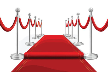 3d realistic vector red carpet and gold barrier.