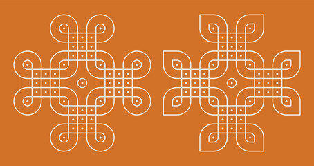 Set of modern pulli kolam. Indian home decor patterns.