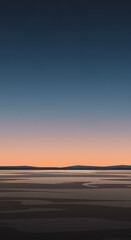 Serene Sunset Landscape Tranquil Dusk Over Flatlands Minimalist Nature Scene