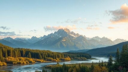 Fototapeta premium Serene Nature Landscape Illustration Design