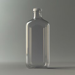 A Clear Glass Bottle with a Narrow Neck On Grey
