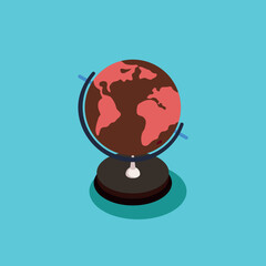 Earth planet map globe on a red background sphere