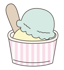 かわいいカップアイスのベクターイラスト。おやつ、デザート