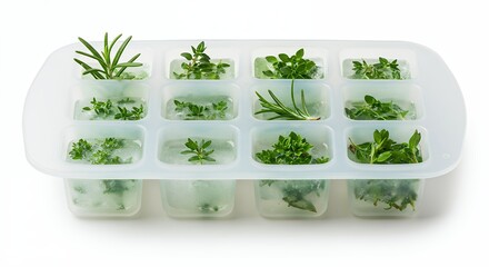 Fresh herbs in ice cube trays