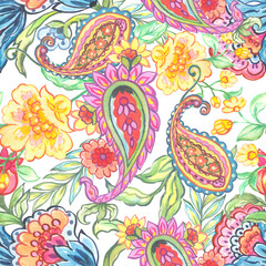 Magical Traditional Paisleys Seamless Pattern colorful cute motif folk