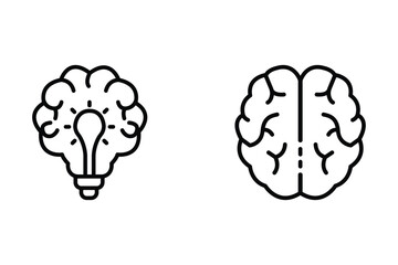 Brain and Light Bulb Icons Representing Intelligence, Creativity, and Bright Ideas in Minimalist Design