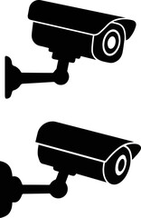 Create a kinds of CCTV security camera vector icon silhouette with white background.