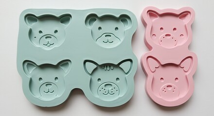 Silicone animal face molds teal and pink