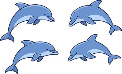 Fototapeta premium Create a kinds of Dolphin fish animal vector icon illustration, Cute blue dolphins set, dolphin jumping isolated on with white background .