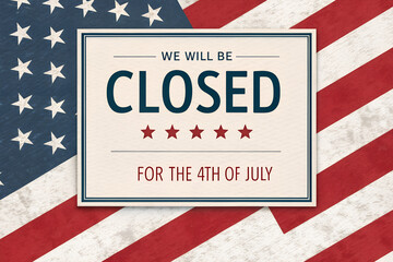 Fototapeta premium 4th of July Independence Day Closure Notice American Flag Sign 2025