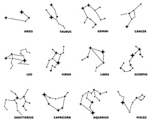 Zodiac signs vector illustrations, Aries taurus gemini cancer leo virgo libra scorpio pisces zodiacal, Mystic astrology vector isolated black signs
