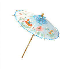 Pastel Parasol Watercolor Illustration Floral Design Asian Style Umbrella Decorative Accessory Isolated on White Background