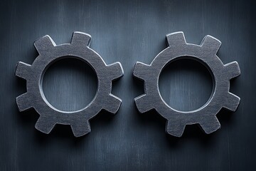 Two interlocking gears representing teamwork, connection, and mechanical precision