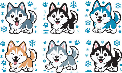 sticker pack of cute and funny husky © Nguyen