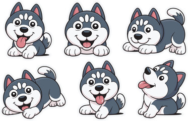 sticker pack of cute and funny husky © Nguyen