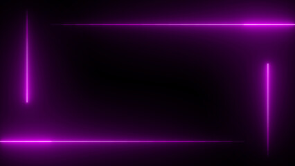 Glowing Neon light rectangle frame loading icon background in retro Square rectangle picture frame with two tone neon color motion graphic on isolated black background.