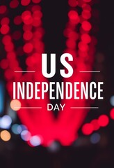 Minimalistic banner for US Independence Day accented with large &ldquo;US Independence Day&rdquo; lettering and subtle graphic elements in the form of stars and stripes of the flag on a light background, creating
