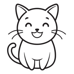 Obraz premium Happy Faced Cat Coloring Page Simple and Cute Line Art for Kids