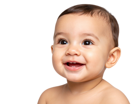 “Adorable Baby Looking Up with Bright Eyes and Soft Smile, 34 Face View PNG”.