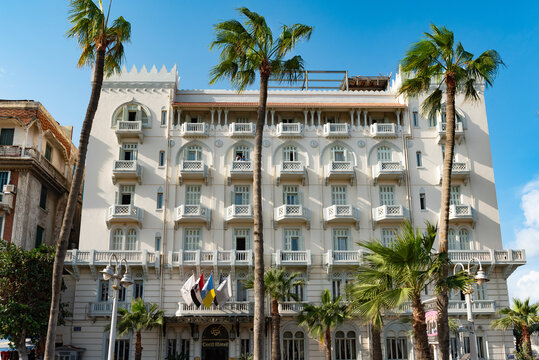 .Famous Cecil Hotel popular with well known writers such as Lawrence Durrell and Naguib Mahfouz, Saad Zaghloul Square, Corniche, Alexandria, Egypt,.
