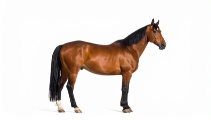 Obraz premium Realistic Horse Standing on White Background with Soft Studio Shadow