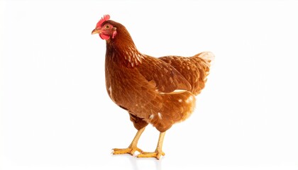 Fototapeta premium Realistic Brown Laying Hen Standing Isolated on White Background in Soft Studio Light