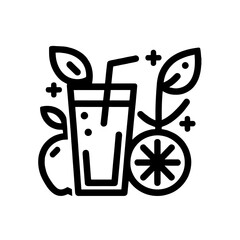 fresh juice icon, minimal outline vector, transparent background